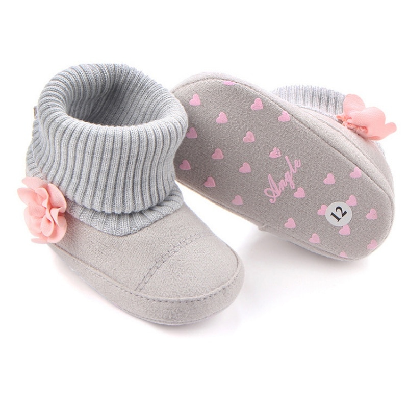 Arrivals Flower Inlay Special Baby Toddler Prewalker Baby Girl Winter Warm Knit Boots Shoes For Girls 0-12 Months