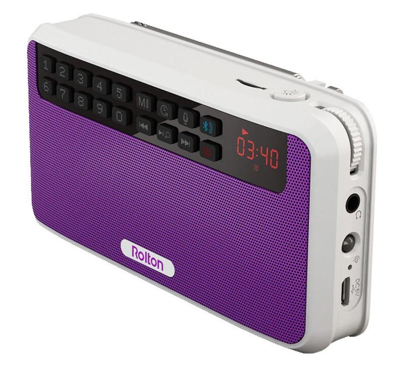 Rolton  e500 bærbare bluetooth-højttalere bas dual track højttaler sport og stereo fm radio tf kort usb  mp3 søjle og lommelygte: Lilla
