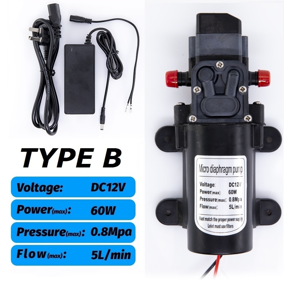 DC 12V 60W 5L/min Agricultural Electric Water Pump Black Micro High Pressure Diaphragm Pump Water Sprayer Car Wash