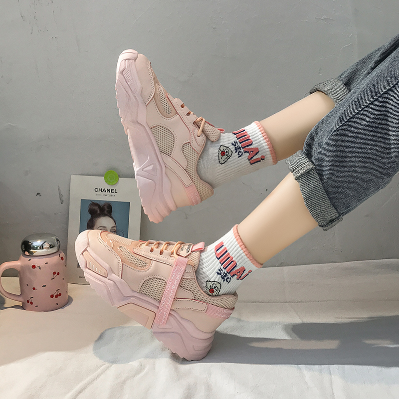 Mustat lenkkarit naisten vapaa-ajan kengät naisten platform-lenkkarit kevät syksy naisten kengät hengittävät kengät vauvojen kengät: Vaaleanpunainen / 8.5