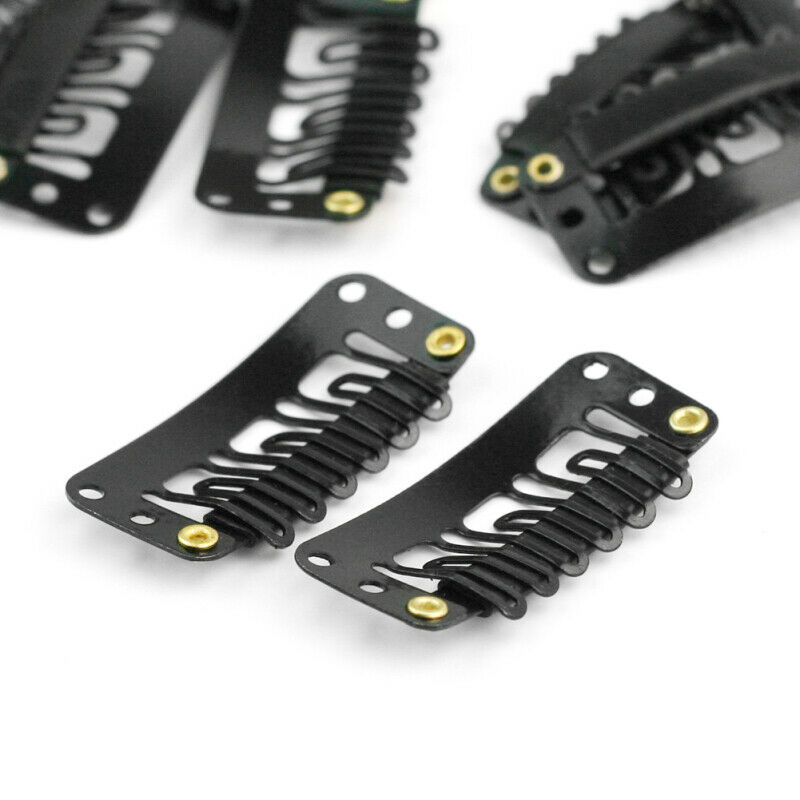 Zzhair 100 stk parykværktøj kamme snap clips med gummi til hårforlængelse toupee diy 6 tænder 3.3cm sort brun blond