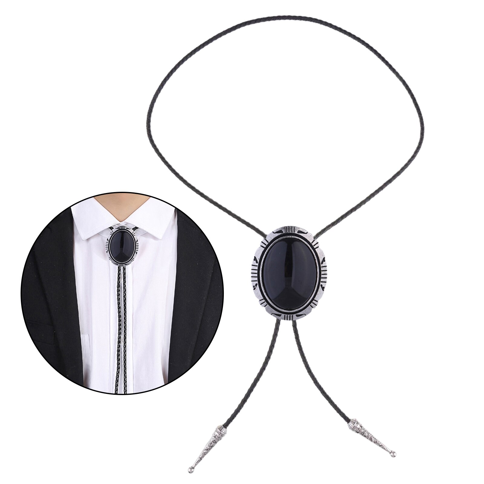 Antieke Westerse Cowboy Rodeo Bolo Tie Amerikaanse Mens Stropdas: Black