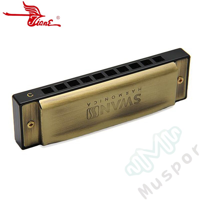 SWAN Bronze 10 Holes Diatonic Blues Harp Harmonica Key of C 20 Tones