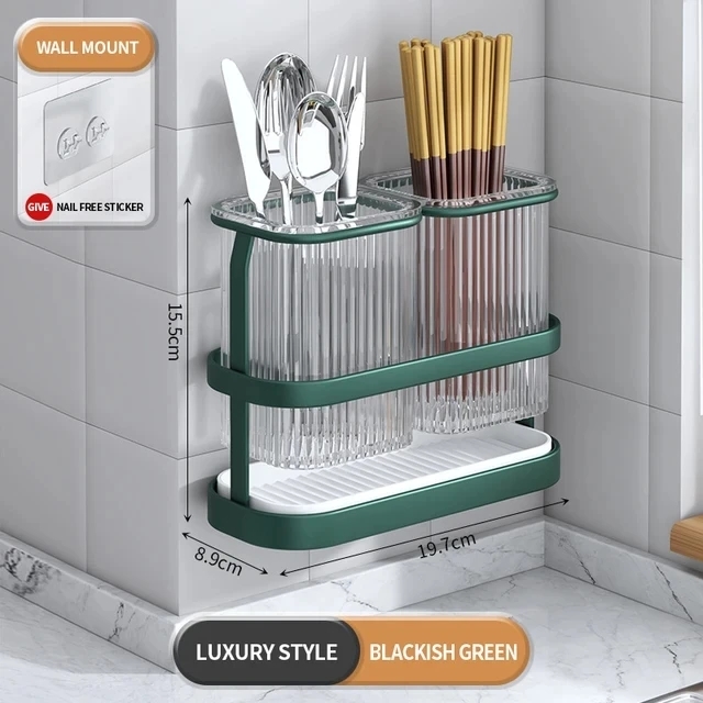 Porte-couverts de cuisine, rangement pour baguettes T1 Évier à couverts, Porte-baguettes Cuillère Fourchette Égouttoir T1: kaki foncé