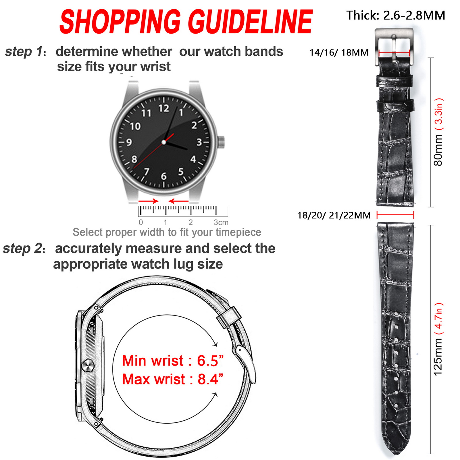 Leahter Horloge Bands Black Quick Release Alligator Reliëf Vervangen Horloges Strap 18Mm 19Mm 20Mm 21mm 22Mm