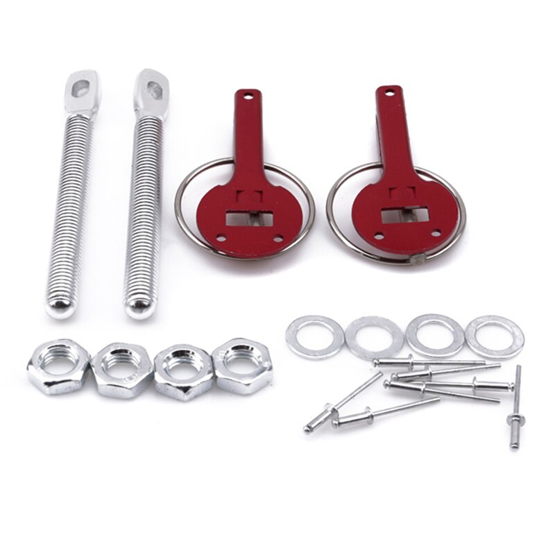 Universele Auto Accessaries Aluminium Mount Hood Pin Bonnet Lock Kit Auto Styling Tunning Lock Kit Omlaag Hood Lock Klink pins: Red