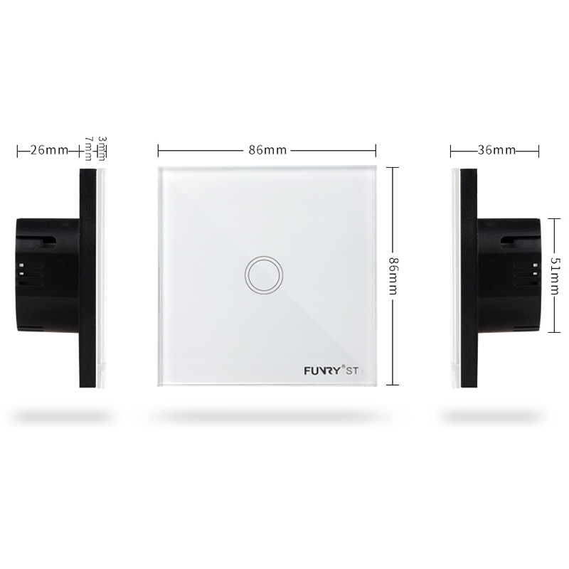 FUNRY ST1 1 gang 1 way EU Standard Touch Switch Glass Panel Lamp Switch Wall Light Touch Switch 170-240V 86*86*36mm 7-200W/gang