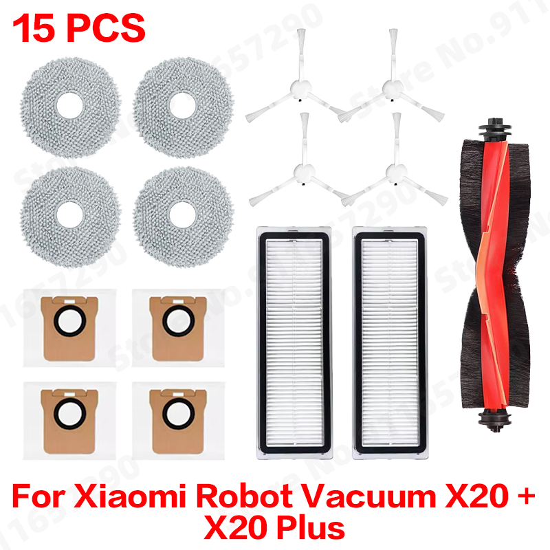 Para xiaomi robô vácuo x20 +/x20 plus saco de pó mop pano acessórios escova lateral principal filtro hepa peças reposição