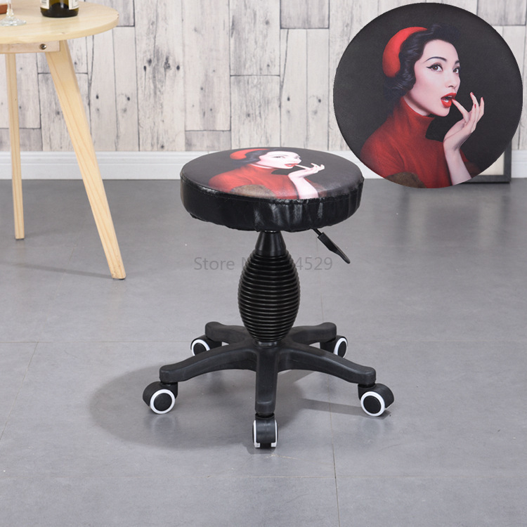 25% pas cher Vintage salon de coiffure tabouret beauté Style rotatif travail tabouret hauteur réglable couleur impression chaise: Plastic pulley F