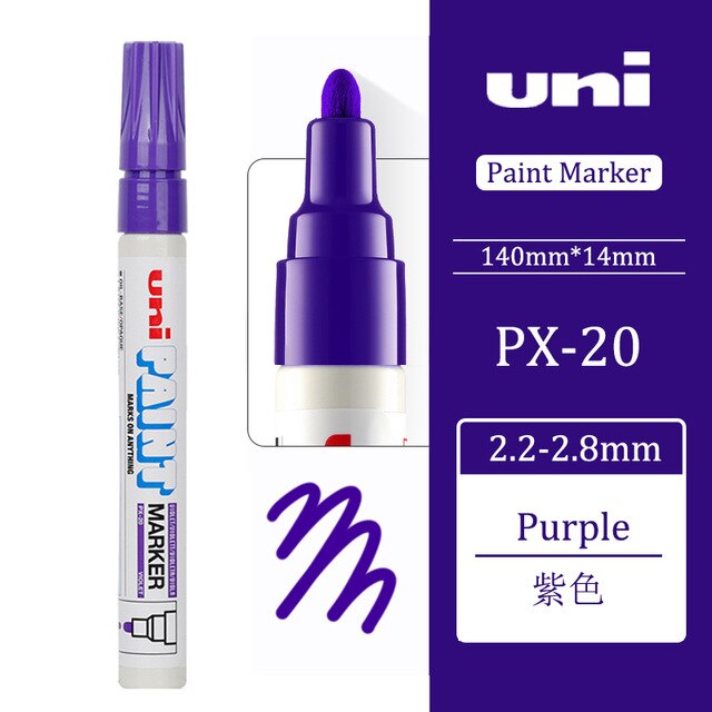 1pcs Japan UNI Mitsubishi PX-20 Paint Pen Industrial Pen Single Touch Up Round Head Marker Pen Signature Paint Marker: Purple