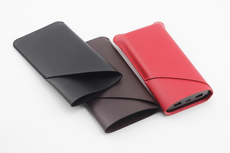 QB823 Double layer Universal Fillet holster Phone Straight leather case retro for ZMI Purple MI power Bank 10 Pro 20000mA pouch