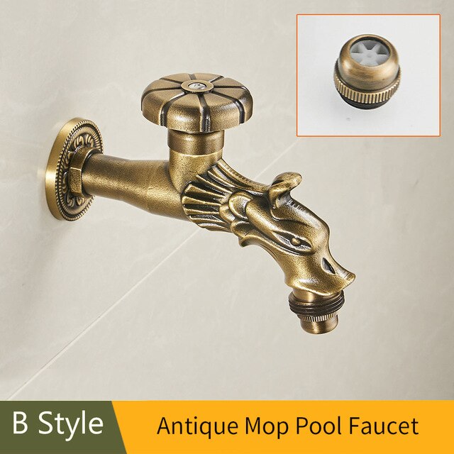 Bidcock Wasserhahn Antike Bronze- Schlecht Mopp Wasserhahn Drache Geschnitzt klopfen Waschmaschine Wasserhahn Außen Wasserhahn Für Garten 1703: Antiquität B