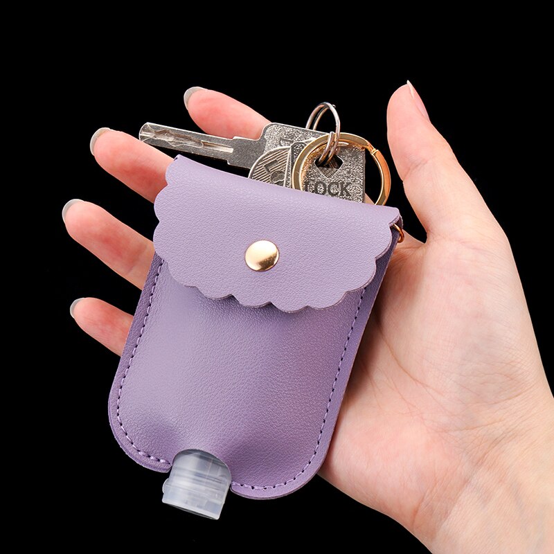 60Ml Handdesinfecterend Leather Case Met Fles Sleutelhanger Draagbare Reizen Hervulbare Flessen Outdoor Ontsmettingsmiddel Fles Cover
