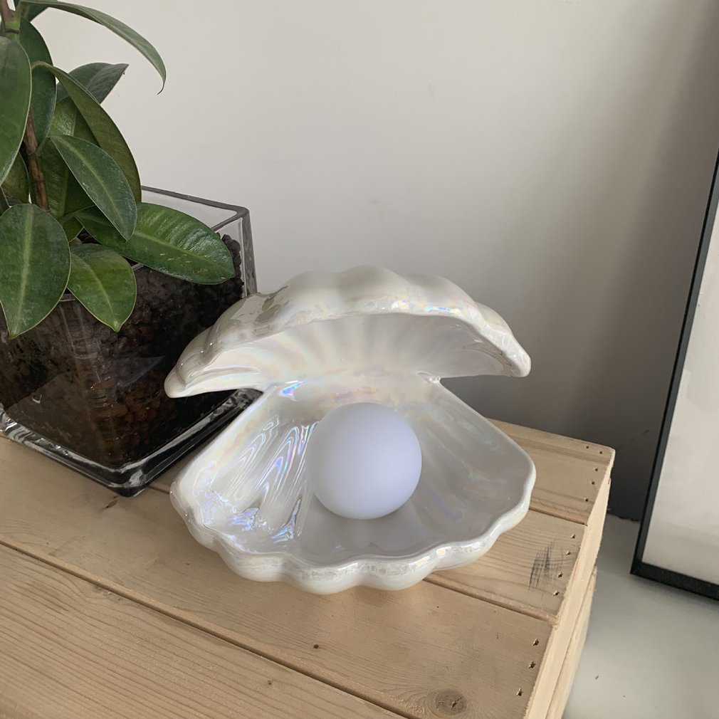 Pige drøm keramisk skal lampe perle fe dekoration nat lys opbevaring perle skal lampe desktop dekoration