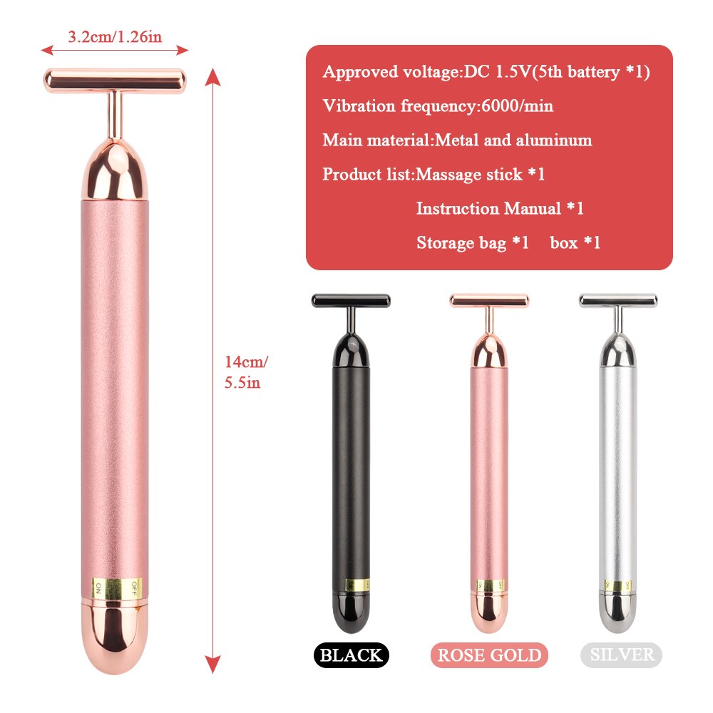 24K Gold Roller Vibrerende Facial Massager Afslanken Facial Skin Beauty Bar Pulse Verstevigende Gezicht Massage Lift Aanscherping Rimpel Bar