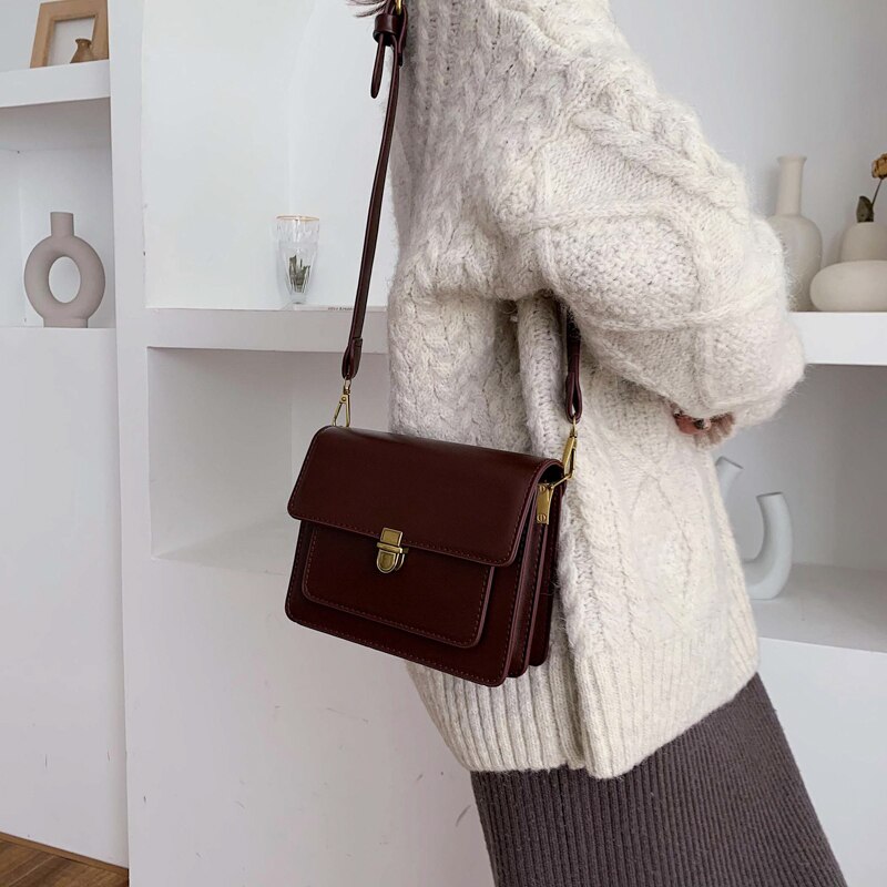 Solid Color PU Leather Crossbody Bags for Women Lock Shoulder Simple Bag Travel Small Handbags Sac Epaule