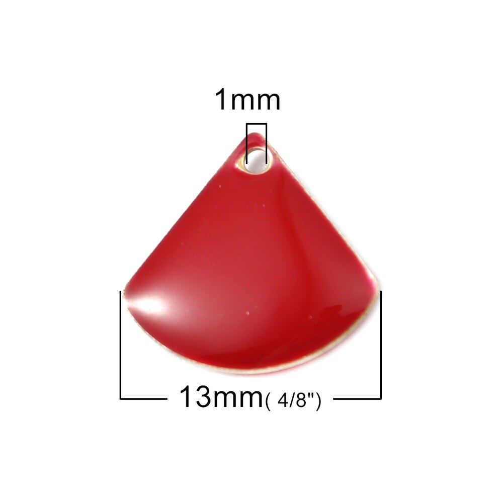 Doreenbeads moda cobre esmaltado lantejoulas pingente fan-em forma de bronze cor preto vermelho branco jóias diy 13mm x 12mm, 10 peças