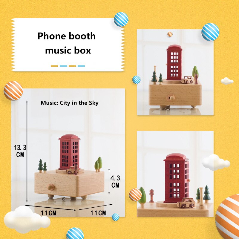 Home Decor Birthday Music Box Music Box Home Decoration Multiple Shapes Music Boxes: Telephone booth