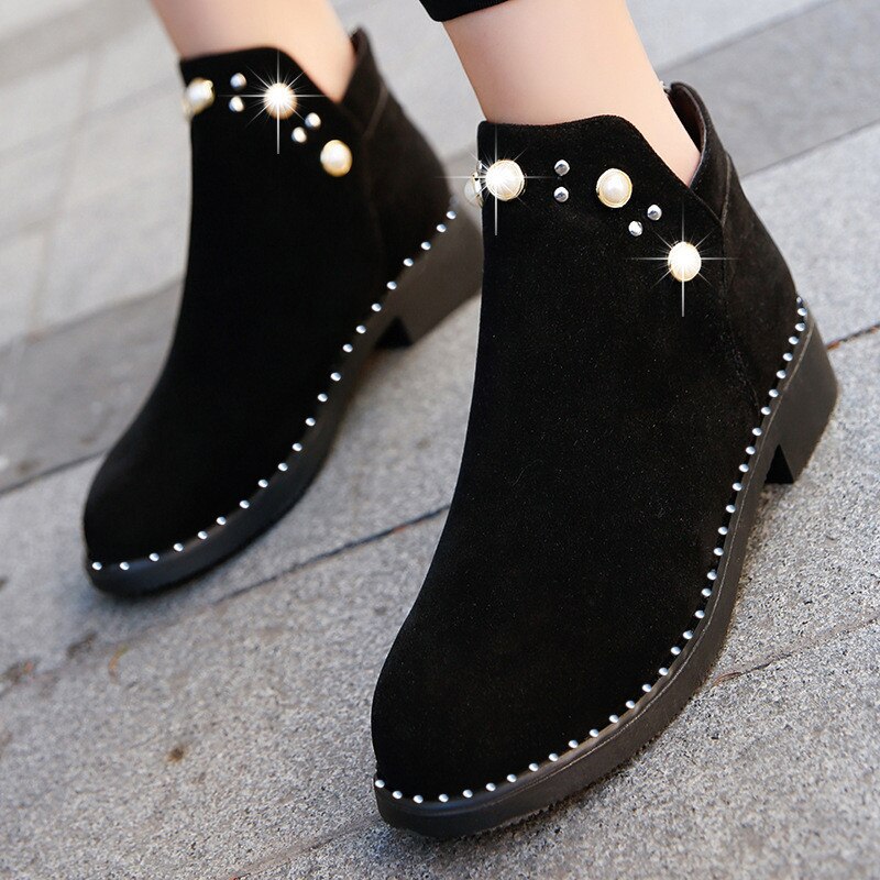 Zwarte Dames Laarzen Vrouwen Suède Enkellaarsjes – LovingPrices