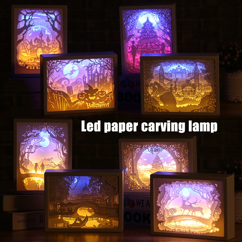 Art Decoratie 3D Papier Carving Licht Lamp LED voor Thuis Slaapkamer Nachtkastje TP899