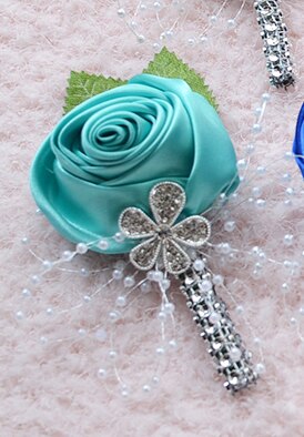 Kyunovia bröllop bal corsage konstgjord blomma brosch bröllop boutonniere brudgum brudtärna groomsmen blommor boutonniere  fe21: Turkos blå