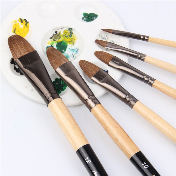 Pinceau de peinture à l'huile en crin de cheval de , 6 pièces, pinceau de peinture à l'huile pour artiste, pointe de langue, peintures acryliques, même nombre, stylo de rangée, papeterie pour étudiant
