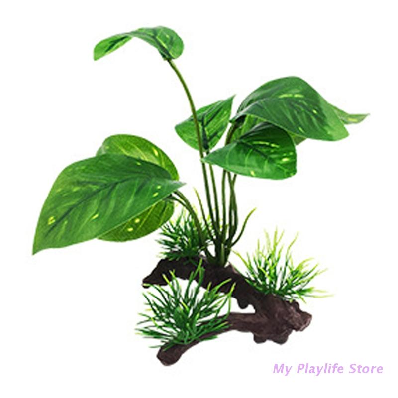 Aquarium Künstliche Decor Simulation Treibholz Zweige mit Kunststoff Pflanze Aquarium Dekorationen Aquatische Unterwasser Blätter Verstecken: Braun