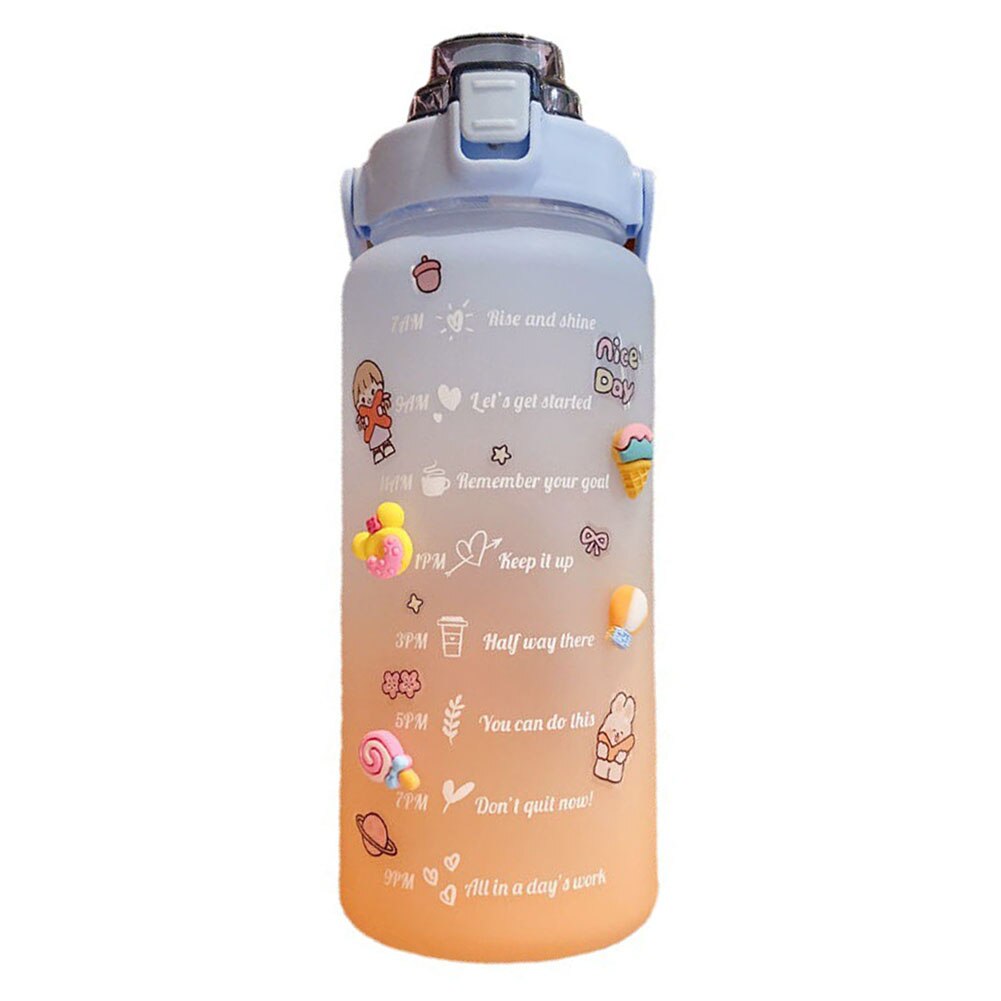 2L dużej pojemności gradient butelka wody kubek ze słomką sport podróży przenośny czas skala butelki robić picia zdatność dzbanek: Gradient niebieski