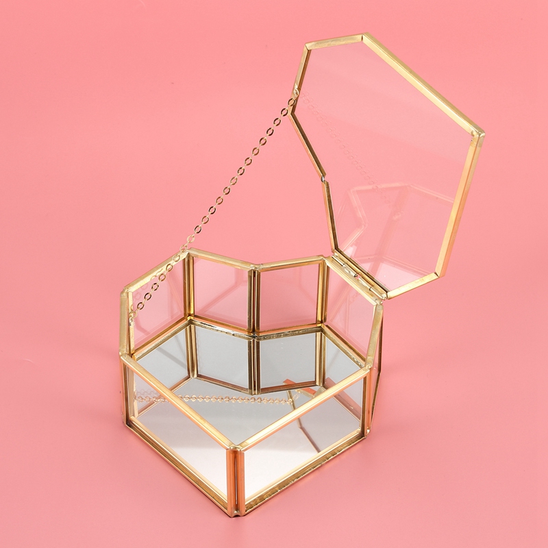 Flip love hjärtformad geometrisk glas smyckeskrin glasring box utsökt unik bröllop smyckesbox ring för bröllop