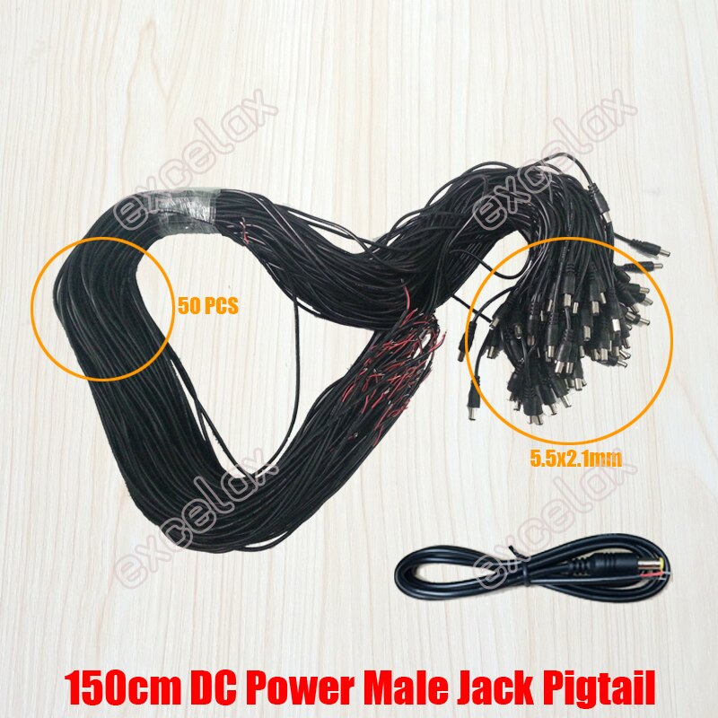 50PCS/Lot 150cm 5.5x2.1mm DC12V Power Supply Cable Male Jack Plug Connector CCTV Security Camera 1.5m 12V DC Power Lead Pigtail