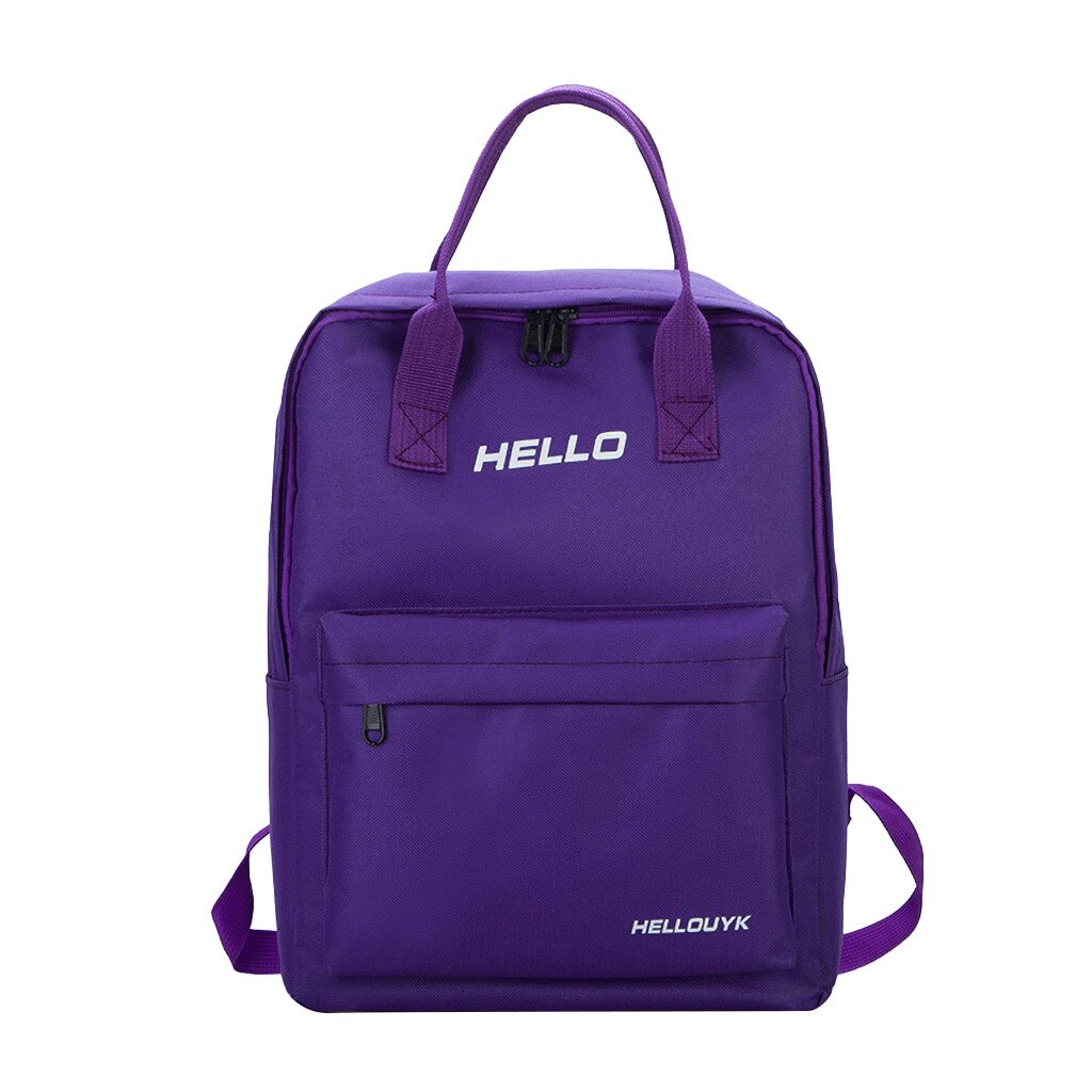 Backpacks Women School Bags For Teenagers Backpack Female Travel Bags Girls Hello Print Student School Bags: Purple 