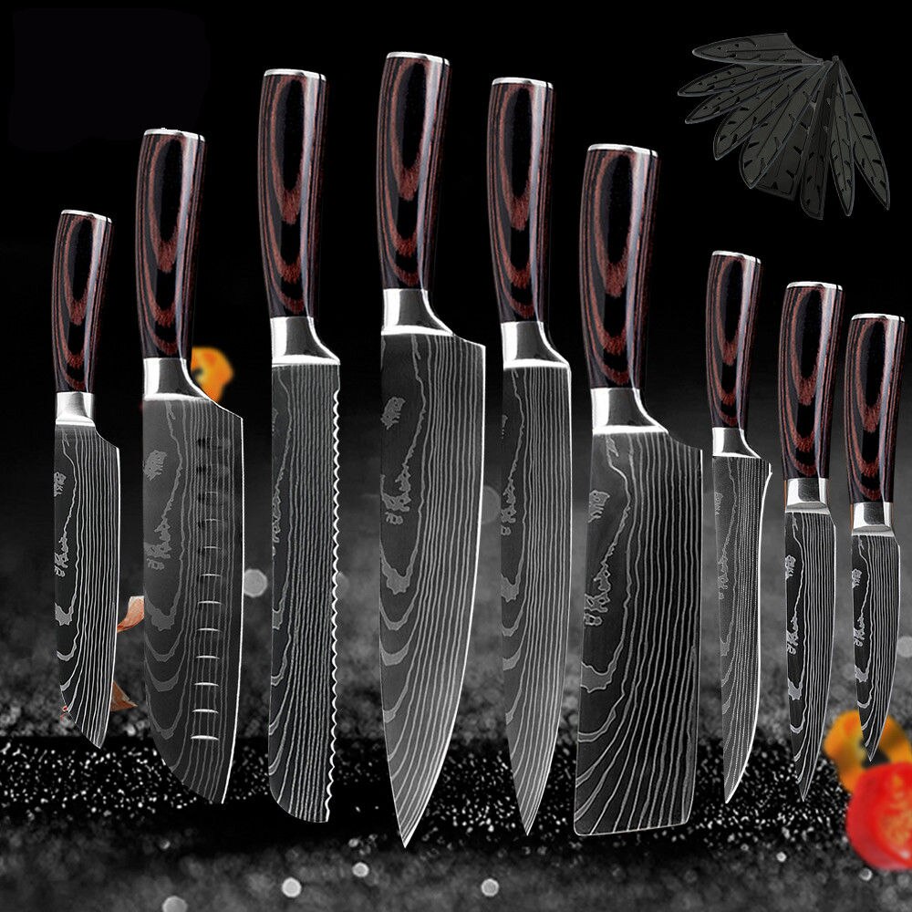 XYj Professionelle Küche Koch Messer Set Japanischen 7CR17 High Carbon Edelstahl Nachahmung Damaskus Muster Kochen Messer Set