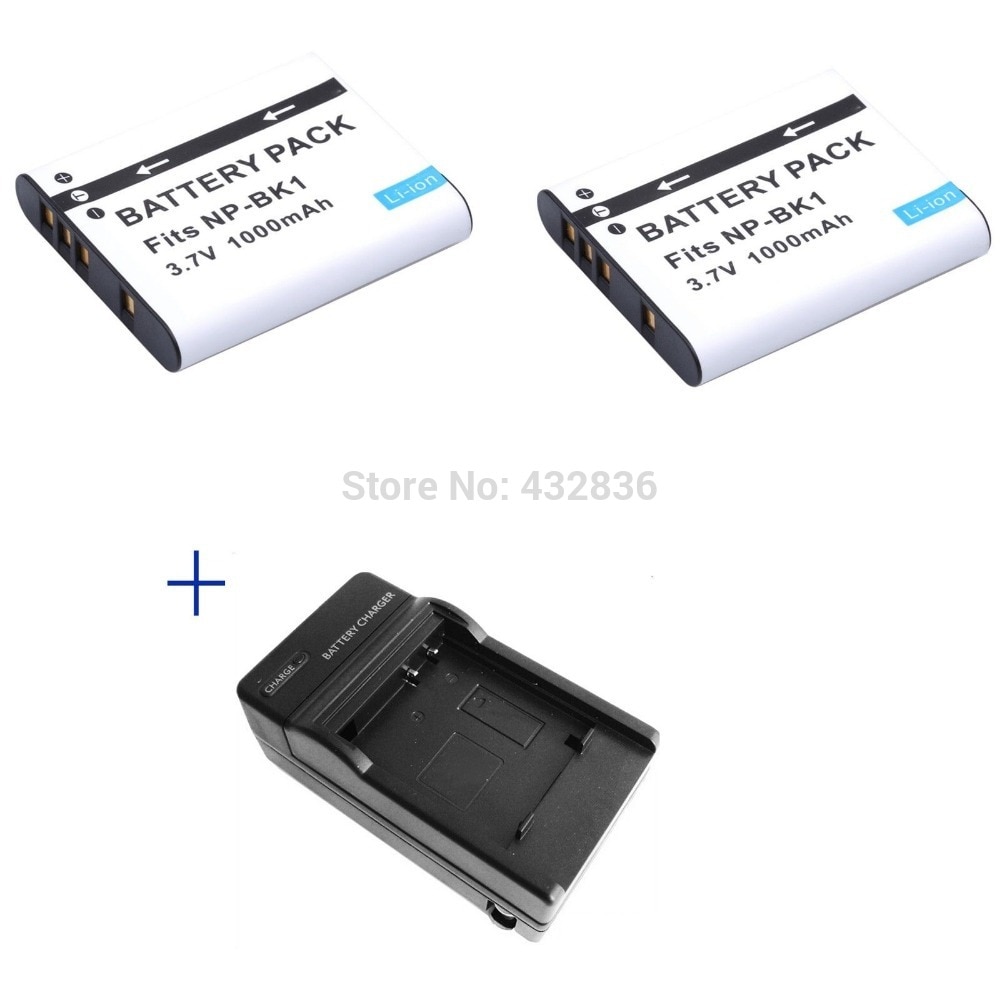 1000 mAh 2 stuks NP-BK1 BK1 Li-Ion digitale camera batterij + Lader Voor Sony Cyber-shot DSC-S950 S980 DSC S750 S780