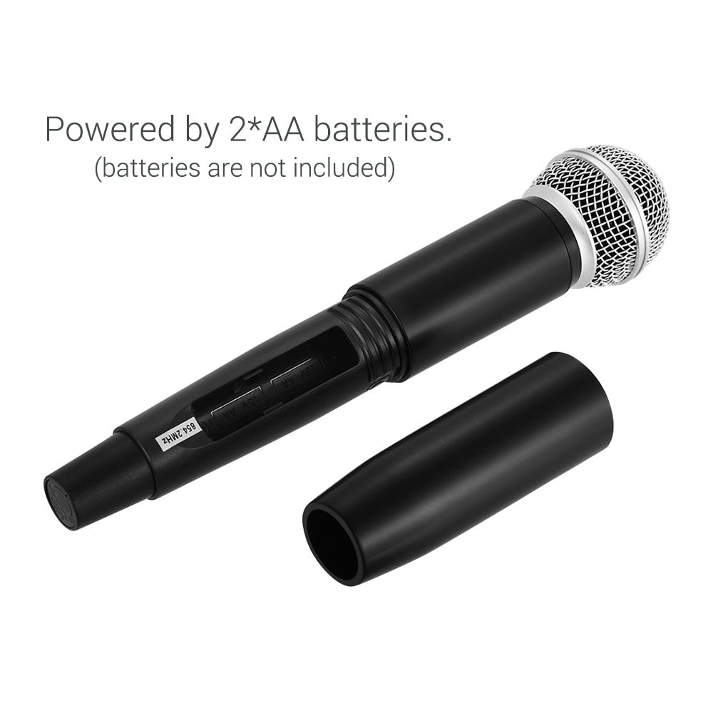 VHF Wireless 10 Channels Digital Microphone System with Two Handheld Cordless Mics and One Receiver Accessories