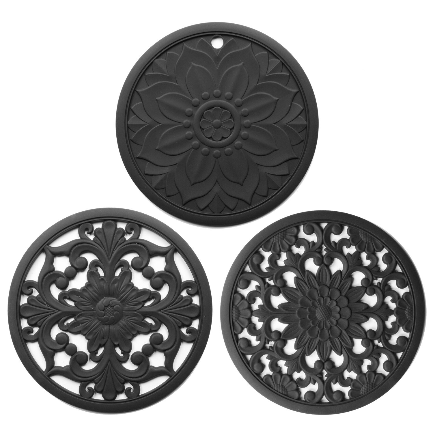 3Pcs Hittebestendige Rubber Mat Drink Cup Onderzetters Antislip Pannenlap Tafel Placemat Keuken Accessoires Anti Isolatie Pad: Black