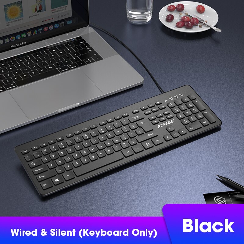 Silent Keyboard and Mouse Set Wired Ergonomic Mute Keycap Office Gaming USB Full-size Keyboard Mouse Combo Desktop PC Keyboard: Black Keyboard