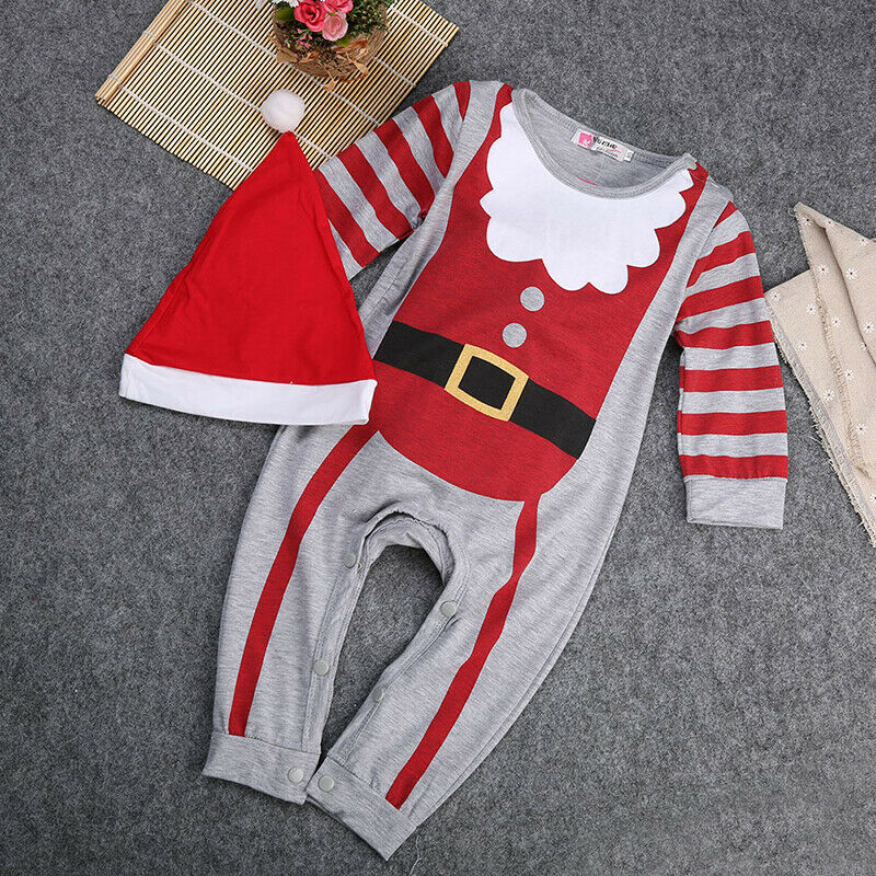 Baby Spring Autumn Clothing Newborn Unisex Kid Boy Girl Christmas Striped Jumpsuit Romper Xmas Santa Claus Outfit Set