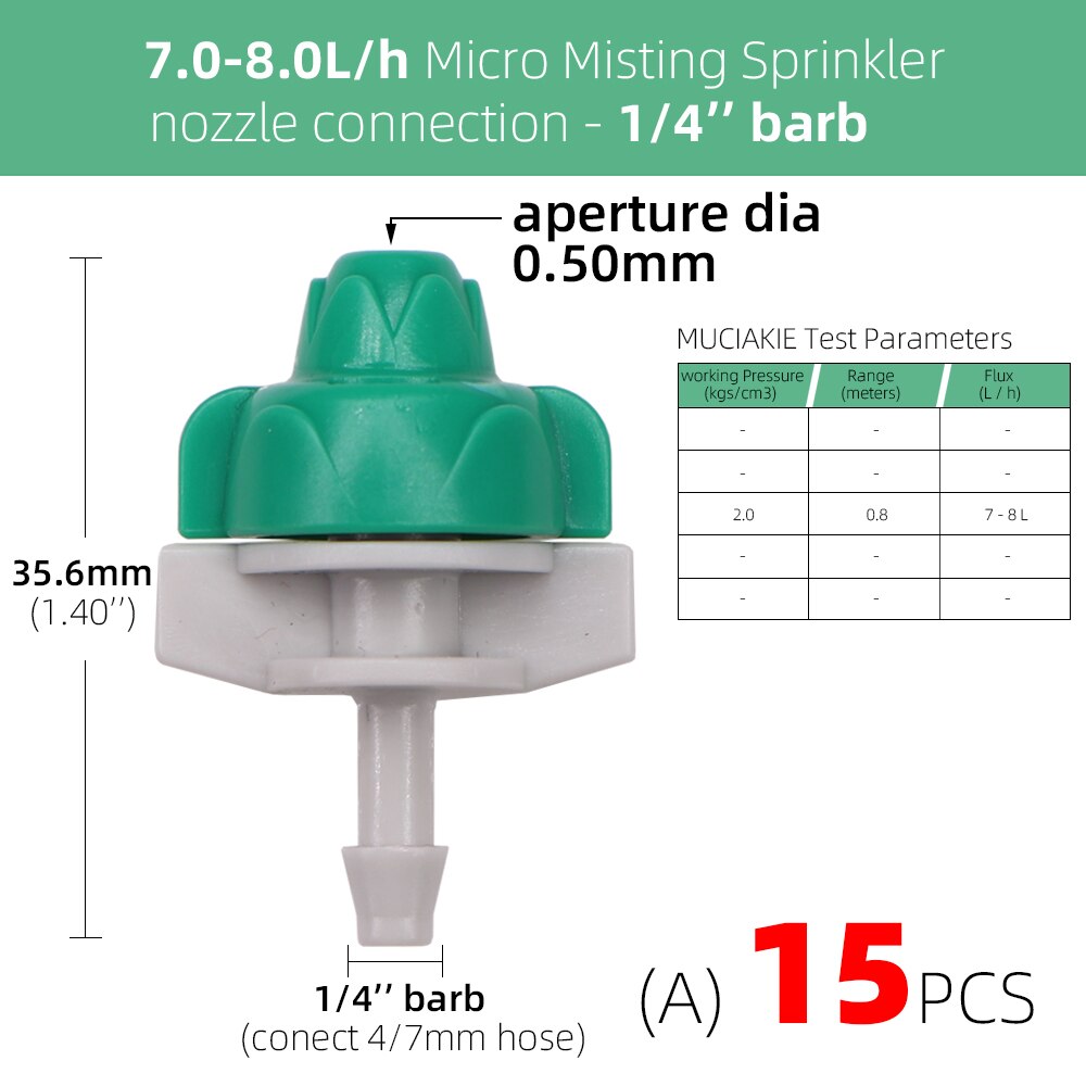 RBCFHI-boquillas rociadoras para jardín con cabezal de Aspersor de riego, rociador fino de chorro para paisajismo, 15 uds, 7-8L /h: Ax15pcs