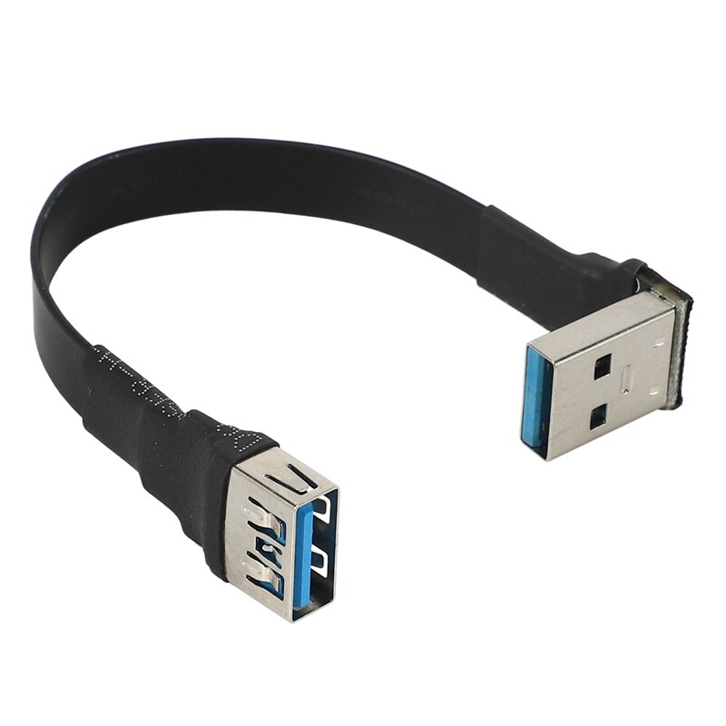 Cabo extensor usb 3.0 macho para fêmea, extensor de cabo usb flat de 90 graus