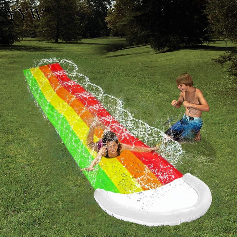 14 ft græsplæne vandrutschebaner regnbue slip rutsjebane med stænk sprinkler og oppustelig crash pad til børn sommer pool spil