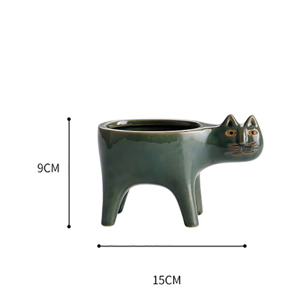 Mignon chat queue bonsaï pot de fleurs dessin animé Animal en céramique Vase personnalité Cactus plante succulente Poted bureau jardin décoration: green
