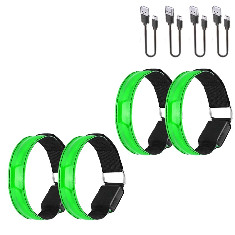 Jabs usb-led-armband, , 4er- pack, reflektierendes led-armband, laufarmband, lichtstreifen für joggen und laufen: Dunkelkhakifarbener stoff