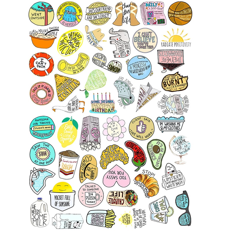 50PCS/Set Vine English Sticker Waterproof Decals On Guitar Suitcase Laptop PC Phone Fridge Luggage Motorcycle Car Cool Stickers