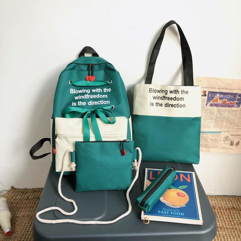4 pièces ensemble sac à dos femmes Oxford sac à bandoulière grande capacité sac à dos pour adolescentes Mochilas femme sac à dos sac à dos: Green Set