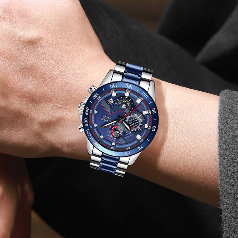 Legering heren zakelijke horloges analoog horloge roestvrij staal sport waterdicht lichtgevend herenhorloge