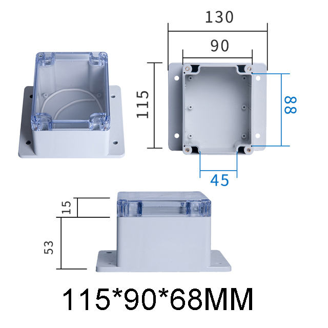 IP65 Plastic Transparent Box Waterproof ABS Visible Wire Junction Box Enclosures For Electronics Outdoor Instrument Project Box: 115x90x68mm