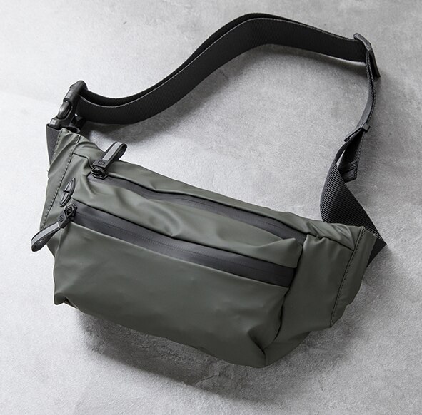 Waterproof Man Waist Bag Chest Pack Outdoor Sports Crossbody Bag Casual Travel Male Bum Belt Bag Waterproof Fabric Solid: Army green
