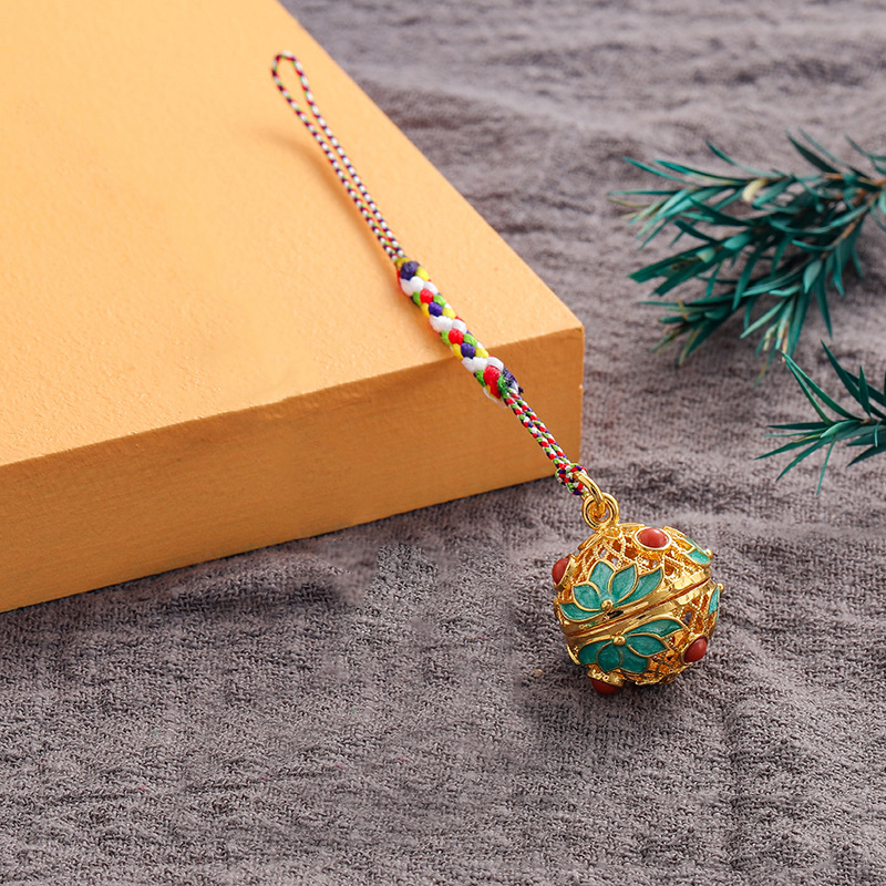 Cloisonne Caller Locket Colorful Braided Rope KeyChain Music Ball Aromatherapy Essential Oil Diffuser Trendy KeyRing Jewelry: Dark Yellow