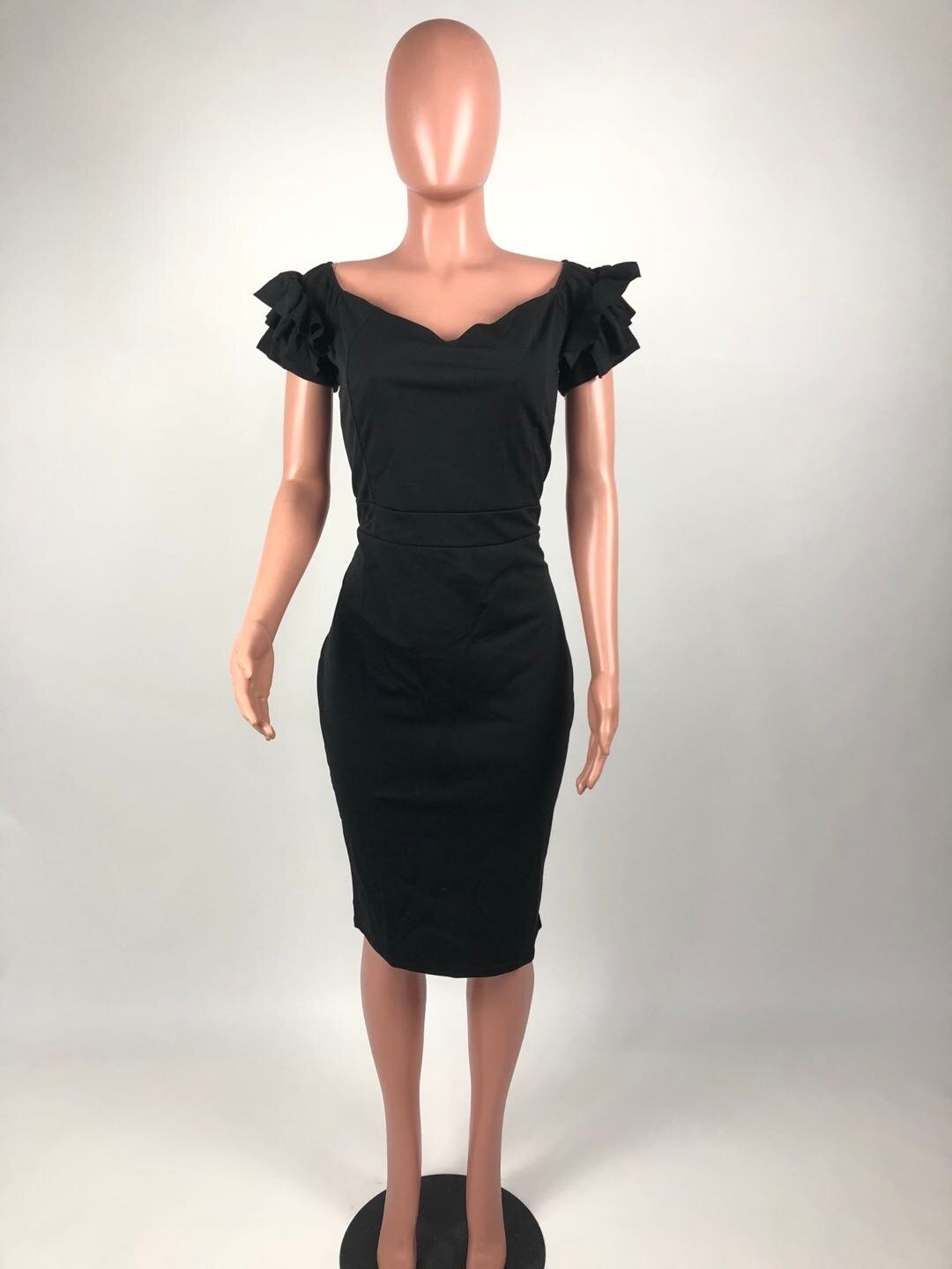 Off Shoulder Plus Size Dresses Women Bodycon White Short Sleeve Ruffles Knee Length Birthday Party Robes XXXL Summer