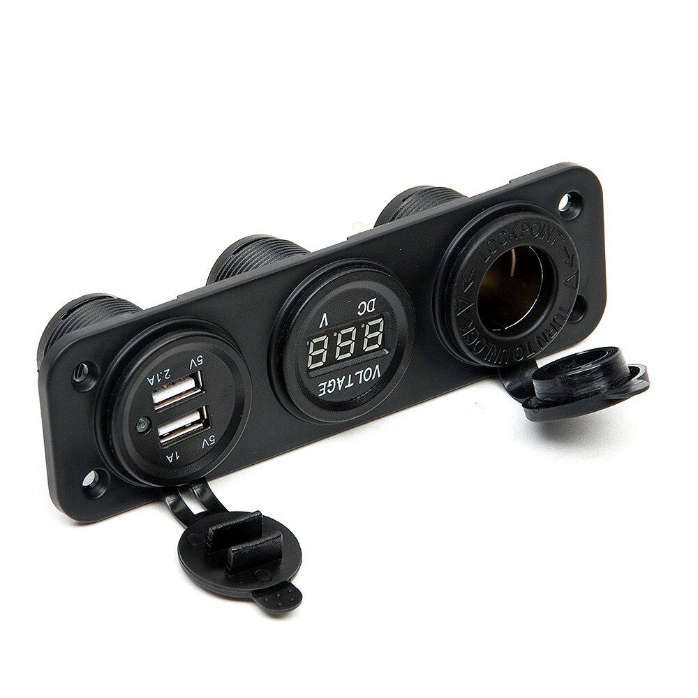 4.2A Autolader Motorfiets Plug Dual Usb Adapter + 12V/24V Sigarettenaansteker Led + Digitale voltmeter Usb Car Socket